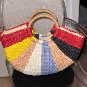Multi Color Straw Tote Bag